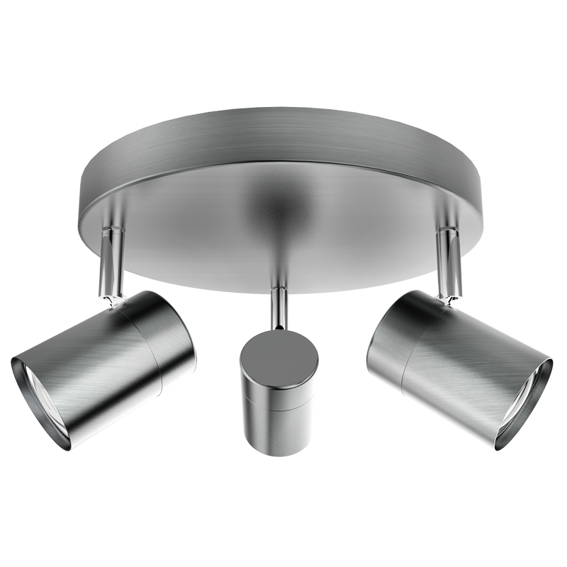 SATIN CHROME SPOTLIGHT 3X50W GU10 ROUNDBASE 230MM