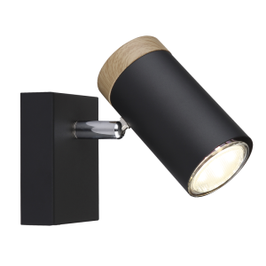BLACK SPOTLIGHT WOOD FINISH 1X25W GU10 90X70MM