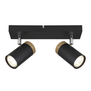 BLACK SPOTLIGHT WOOD FINISH 2X25W GU10 260X60MM
