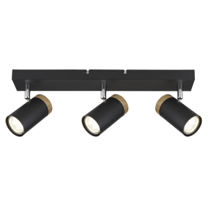 BLACK SPOTLIGHT WOOD FINISH 3X25W GU10 410X60MM