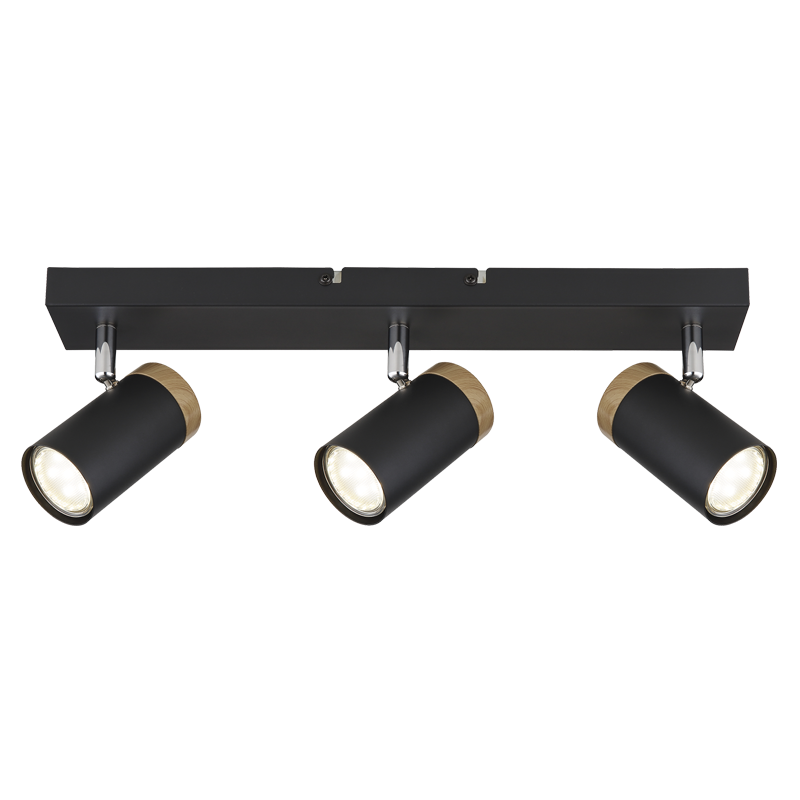 BLACK SPOTLIGHT WOOD FINISH 3X25W GU10 410X60MM
