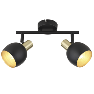 BK/GD METAL SPOT 2X40W SES BASE 80MM BAR 250MM