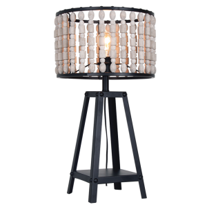 METAL&WOOD BEAD MATT BLACK TABLE LAMP 1X60W ES