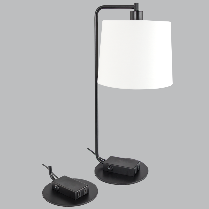 METAL TABLE LAMP WH SHADE A&C-USB PORT 1X60W ES