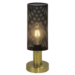 GOLD BASE TABLE LAMP SHADE BLACK MESH 1X40W ES