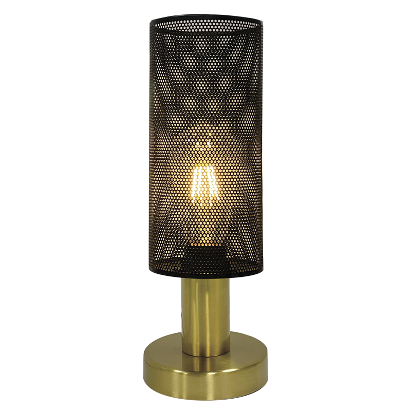 GOLD BASE TABLE LAMP SHADE BLACK MESH 1X40W ES