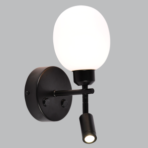 BLK METAL WALL BRACKET OPAL PLASTIC COVER 2 SWITCH
