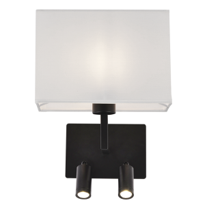 BLACK METAL WALL BRACKET 2 SWITCHES WHITE SHADE