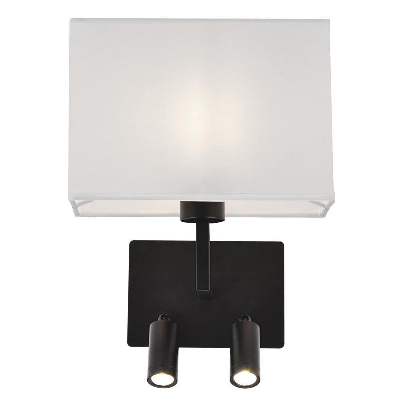 BLACK METAL WALL BRACKET 2 SWITCHES WHITE SHADE