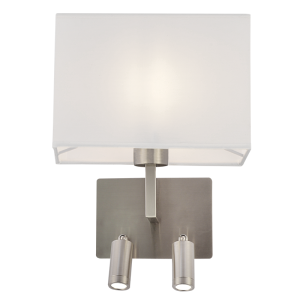 SATIN METAL WALL BRACKET 2 SWITCHES WHITE SHADE