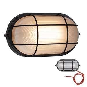Braai Light Oval Large Grid Bulkhead 275mm Black