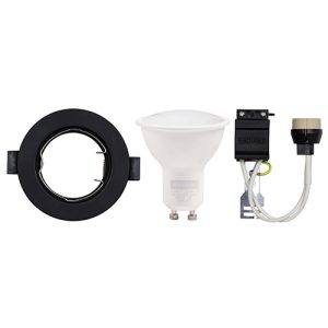 Straight Round Downlight Black L/Holder & LED GU10 5W 6500K