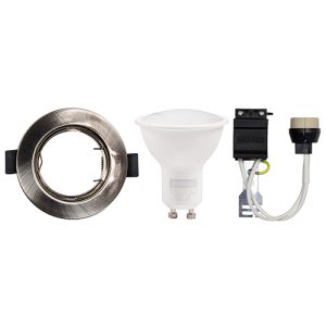 Straight Round Downlight S/Chrome L/Holder & LED GU10 5W 6500K