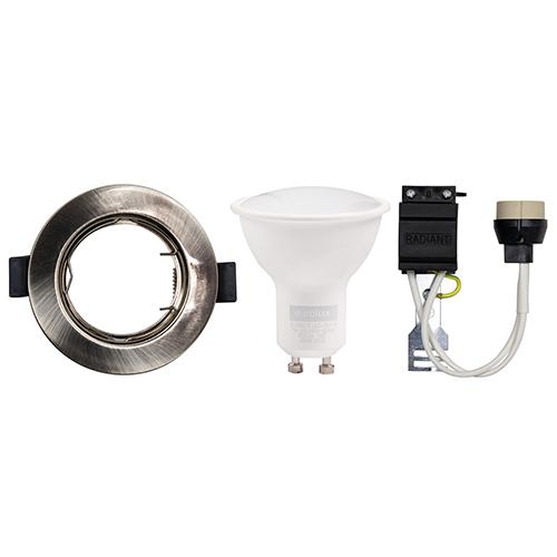 Straight Round Downlight S/Chrome L/Holder & LED GU10 5W 6500K