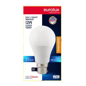 A60 Classic Day/Night Sensor 12W LED B22 3000K