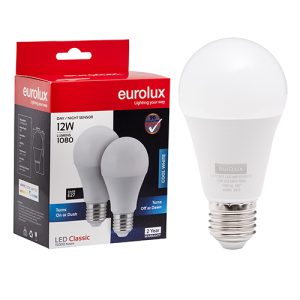 A60 Day/Night Sensor 12W LED E27 4000K Twin Pack Box 105lm