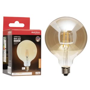 Maxi Globe 125mm Filament Amber 8W LED E27 2700K Dimmable 105lm
