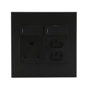 Horizon Modern Single Socket+2 x Euro Black