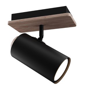Sol Spot Light 1 Light Black/Wood GU10 1x5W
