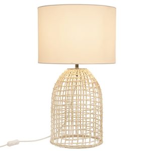 Zanie Table Lamp White Woven Rattan with Fabric Shade