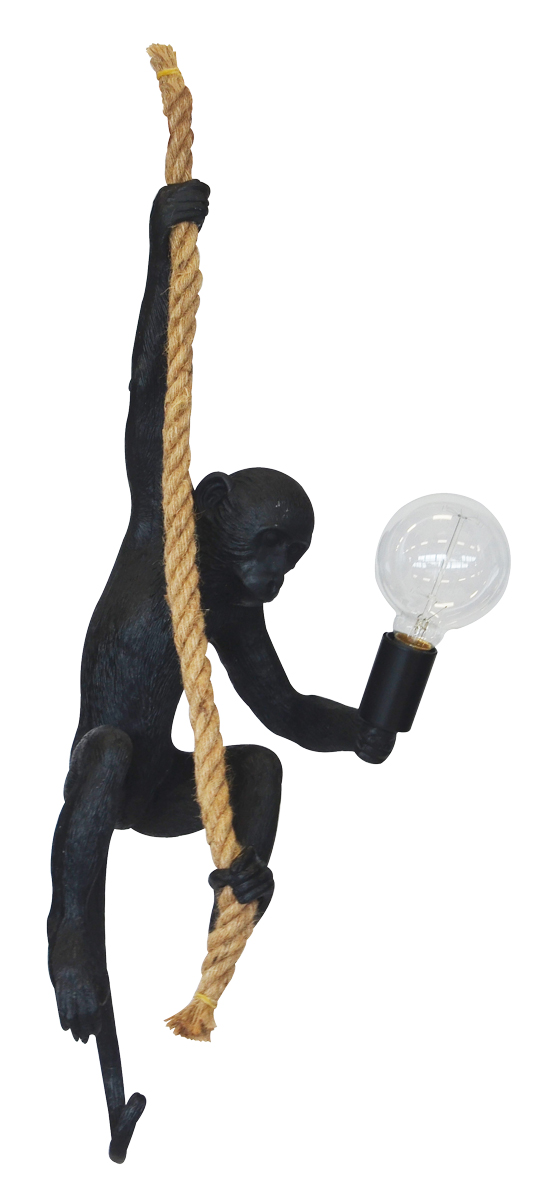 Resin Monkey on Rope Light Black
