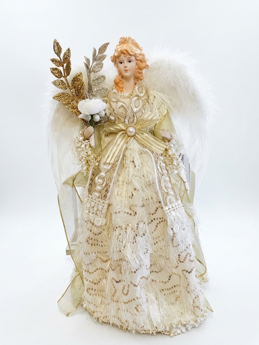 Gold Angel holding leaves